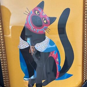 Sapna Shah Decorative Black Cat Art Print in Yellow with Multicolor Accents